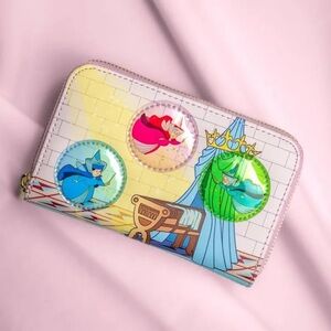 LOUNGEFLY Disney Sleeping Beauty Castle Three Good Fairies Stained Glass Wallet